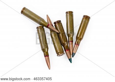 Service Cartridges For Assault Rifle Different Purposes On A White Background Close-up