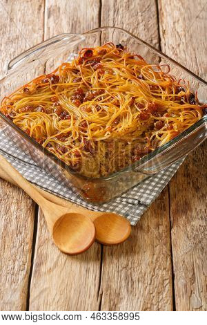 Kugel Yerushalmi Also Known As Jerusalem Kugel Is An Israeli Sweet Dish With Noodles, Raisins, Cinna