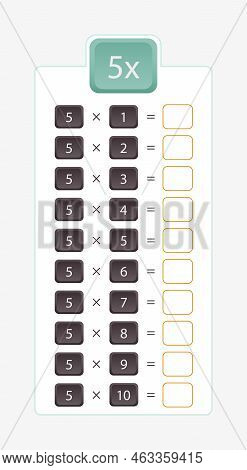 5x Multiplication For Practice, Multiplication Table Without Answers. Vector Illustration.