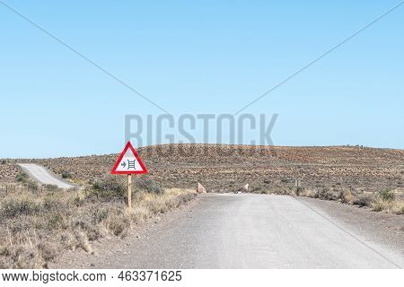A Landscape, With A Cattle Grid Road Sign, On Road R356 Between Loxton And Fraserburg In The Norther