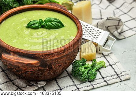 Broccoli Soup With Vegetables In A Bowl Omemade Healthy Organic Vegetarian Vegan Diet Fresh Food Mea