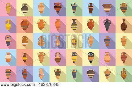 Amphora Icons Set Flat Vector. Vase Pottery. Greek Jar