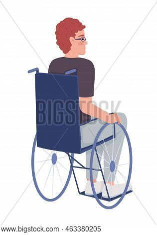Disabled Man Semi Flat Color Vector Character