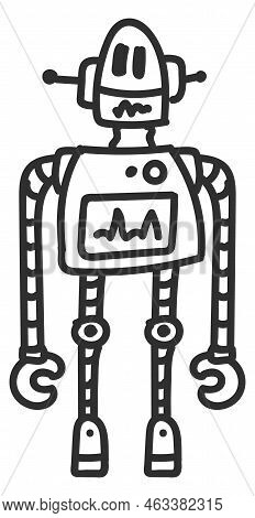 Cute Robor Doodle. Hand Drawn Line Drawing