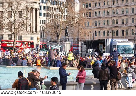 London, United Kingdom - March 6 2022: An Anti Russia War Pro Ukraine  Demonstration Is Going On On 