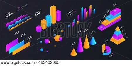 Isometric Charts And Diagrams. Interface For Website, Infographics. Financial Literacy And Work With