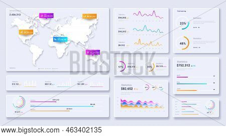 Data Dashboard White. Infographics And Statistics. Working With Information And Evaluating Data. Gra