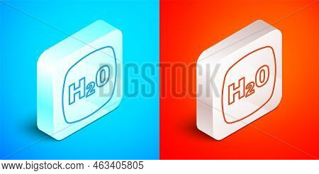 Isometric Line Chemical Formula For Water Drops H2o Shaped Icon Isolated On Blue And Red Background.