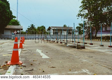 Driving Test And Training Area With Simulate Test For Driving License. Driving School Practice Traff