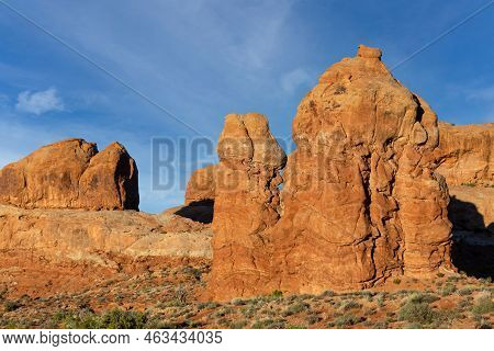 Arches National Park. Travel And Tourism Cenes From The Western United States. Red Rock Formations A