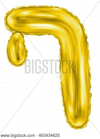 Gold Foil Inflatable Toys Font Hebrew Letters Balloons. 3d Illustration Of A Realistic Letter Pe Sof