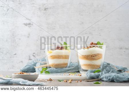 Natas Do Ceu Is A Traditional Portuguese Dessert Made With Cream, Eggs And Biscuits Decorated With P