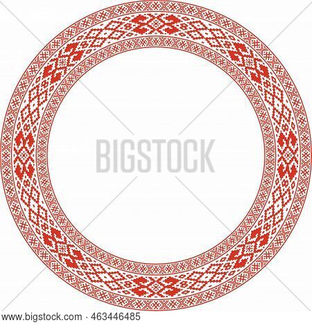 Vector Red Round Belarusian National Ornament. Ethnic Endless Color Border, Slavic Peoples Frame.