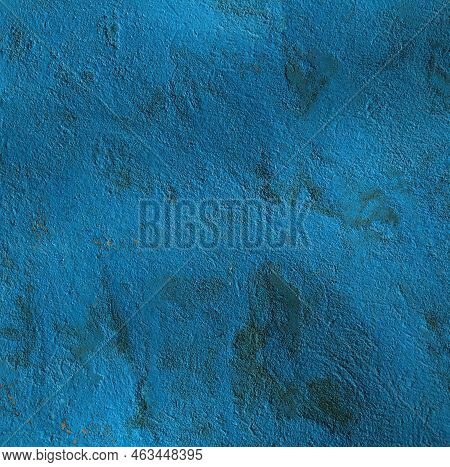 Dirty Backdrop And Wall, Painted With Water-based Paint. Blue Wall, Texture, Background. Uneven And 