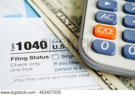 Tax Form 1040 U.s. Individual Income Tax Return, Business Finance Concept.