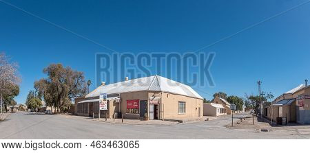 Fraserburg, South Africa - Sep 3, 2022: A Panoramic Street Scene, With Businesses And Houses,  In Fr