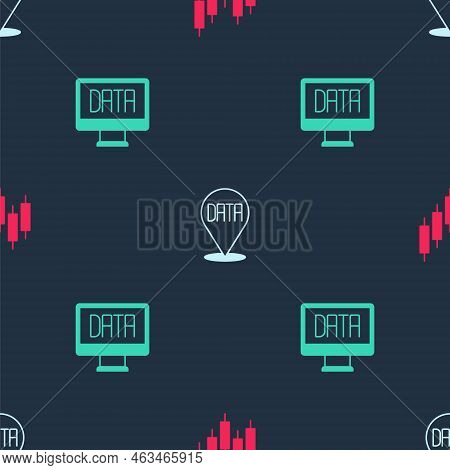 Set Browser With Stocks Market, Data Analysis And On Seamless Pattern. Vector