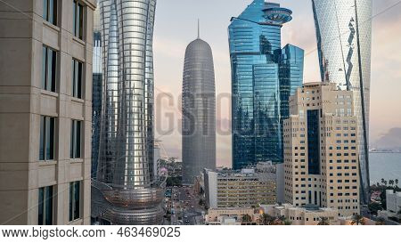Doha,qatar- September 09,2022 : Vibrant Skyline Of Doha City Center With Many Business Towers.