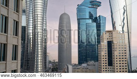 Doha,qatar- September 09,2022 : Vibrant Skyline Of Doha City Center With Many Business Towers.