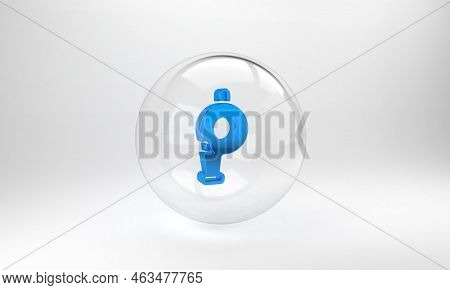 Blue Whistle Icon Isolated On Grey Background. Referee Symbol. Fitness And Sport Sign. Glass Circle 