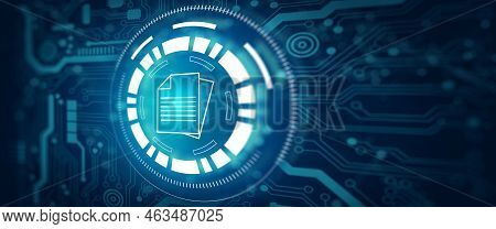 Document Management System (dms). Document Internet Data Hologram With Technology Blue Background. B