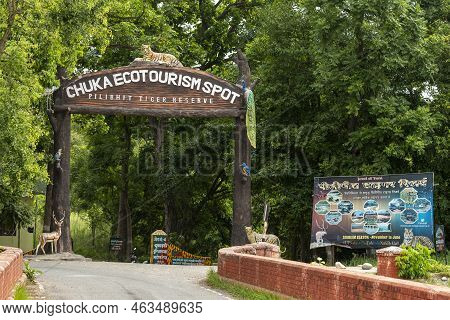 Chuka Ecotourism Spot, Pilibhit, Uttar Pradesh, India - May 22, 2022 - Main Entry Or Entrance Gate O