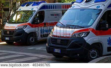 Bologna - Italy - September 10, 2022: Ambulance On Standby. Italy