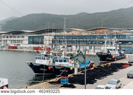 Santona, Spain - August 13, 2022: The Port With Fishing Boats A Cloudy Day. Santona Is Famous For An