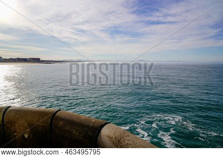 Ocean View From Marine Lighthouse Of Capbreton And Hossegor On The Atlantic Coast In Southwest Franc