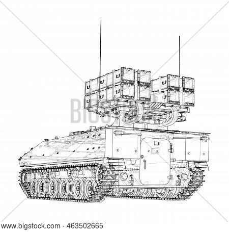Military Track Missle System. Vector Rendering Of 3d. Wire-frame Style. The Layers Of Visible And In