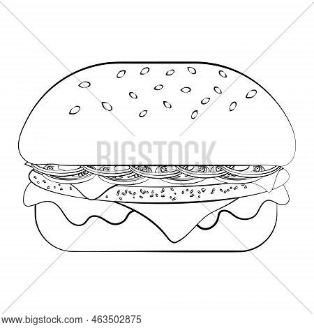 Burger With A Thin Line. Vector On A White Background