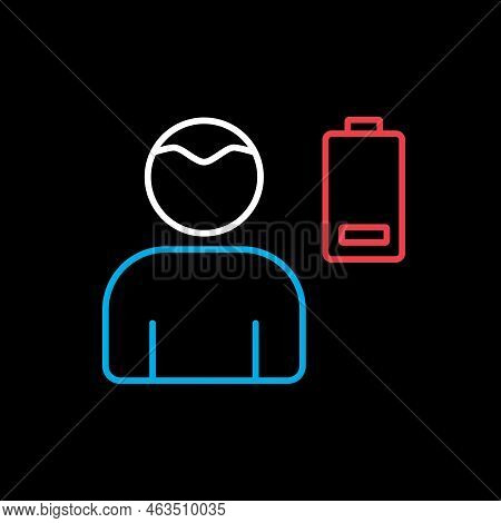 Novel Coronavirus Symptoms Weakness Vector Flat Icon On Black Background. Stress Low Battery. Graph 