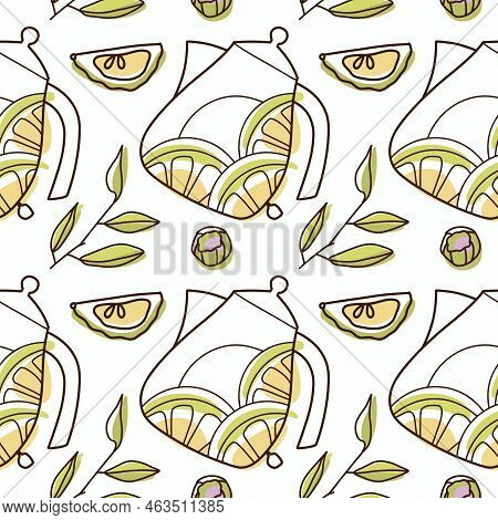 Contur And Spot Vector Seamless Pattern On The Cups And Teapot