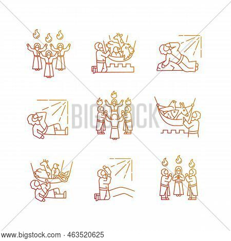 Bible Narratives Gradient Linear Vector Icons Set. Legends From Testament. Religious Stories. Early 