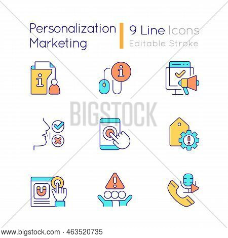 Personalization Marketing Rgb Color Icons Set. Digital Tools. Customer Engagement. Isolated Vector I