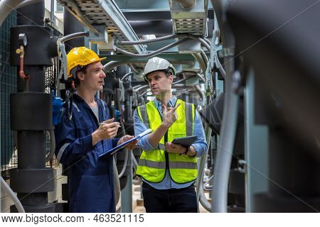 Industrial Engineer Work On Site. Engineer Visit And Inspection Site Engineer At Industrial Site. In