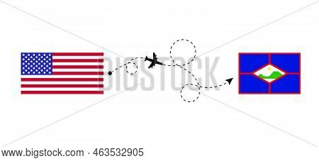 Flight And Travel From Usa To Sint Eustatius By Passenger Airplane. Airplane Route And Country Flags