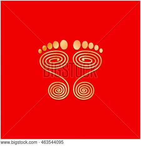 Golden Footprints Of Lord Mahalaxmi Devi. Line Work Of Footprints.