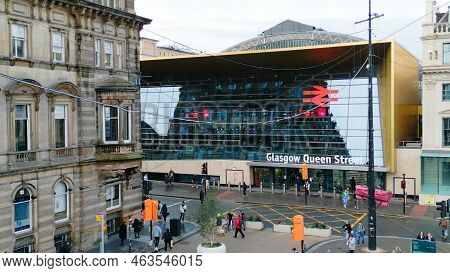 Glasgow Queens Street Station In The City Center - Aerial View - Glasgow, United Kingdom - October 0