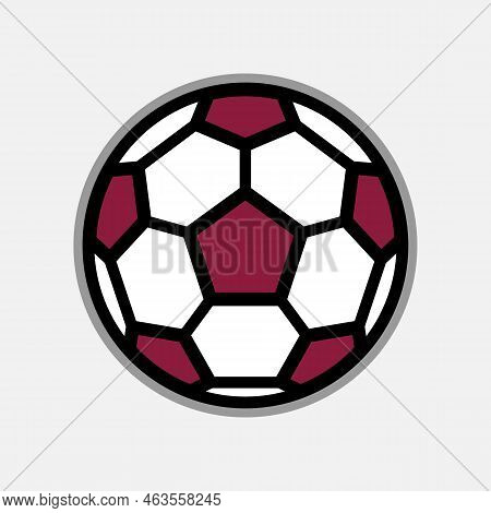 Soccer Ball Of Spherical Shape. White-burgundy Ball. Soccer Icon Or Logo For Playing Football In Qat