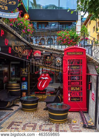 Ischgl, Austria - July 25, 2022: Golden Eagle Family-run Pub Is Located In The Center Of Ischgl
