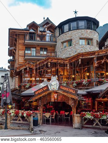 Ischgl, Austria - July 25, 2022: After Ski Bar And Restaurant Kuhstall