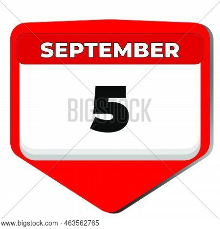 5 September Vector Icon Calendar Day. 5 Date Of September. Fifth Day Of September. 5th Date Number. 