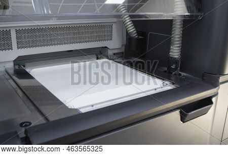 White Polyamide Powder For Printing Powder 3d Printer Close-up. Powder For High-speed Printing Of 3d