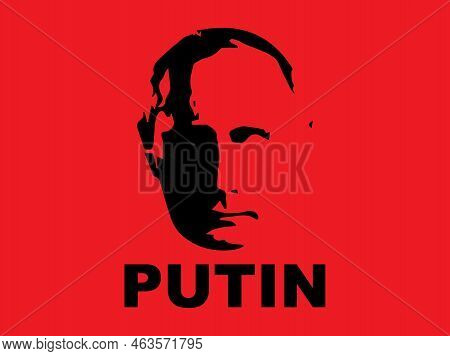 May 1, 2022, Kyiv Ukraine. Portrait Of Putin On A Red Background. Vector Graphics.