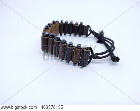 Serang, Indonesia - September 3 2021: Craft Bracelet Made From Wood And Bamboo. Sold As Souvenir At 