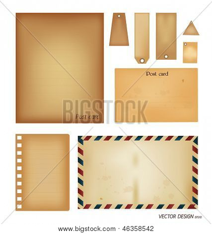 Vector Set: Vintage Postkarte, Briefumschlag, Stempel, Karten und Blankopapier Entwürfe.