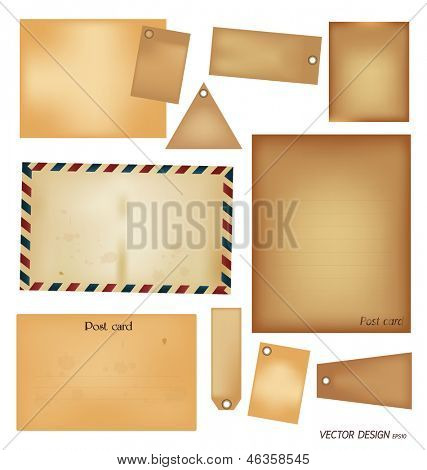 Vector Set: Vintage Postkarte, Briefumschlag, Stempel, Karten und Blankopapier Entwürfe.