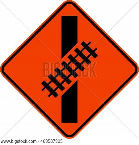 Skewed Crossing Symbol Railroad Sign On White Background