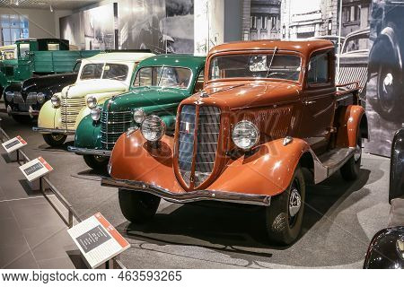 Verkhnyaya Pyshma, Russia - September 14, 2021: Soviet Pickup Truck Gaz-415 In The Ummc Museum Of Mi
